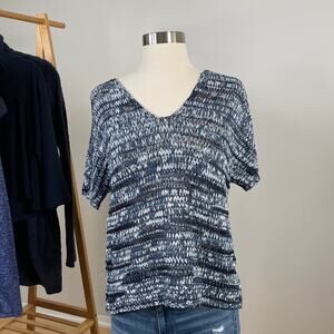 Eileen Fisher • Brushstroke Tape V-Neck Top Denim Blue